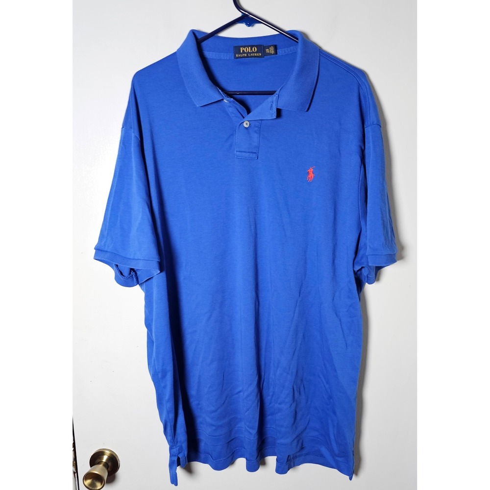 Polo Ralph Lauren Mens XXL Blue Short Sleeve Cotton Jersey Polo Shirt Red Pony